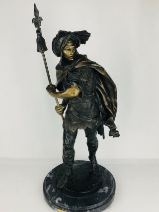 Authentic Pieaut Bronzed Persian Soldier Statue Signed By Artist