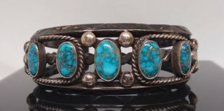 FranK or Fred Peshlakai,  Navajo,  Turquiose and Silver Vintage Cuff Bracelet. 8