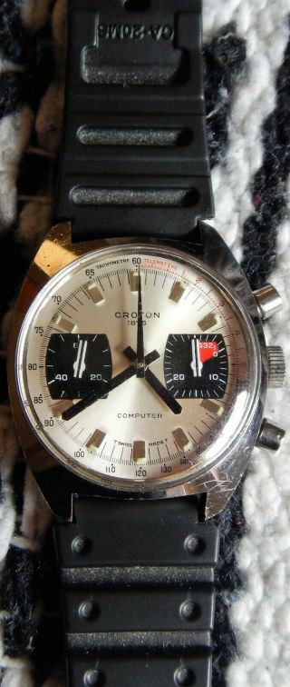 Vintage 1960s Analog Croton " Computer " Valjoux 7733 Chronograph Panda Dial Fine