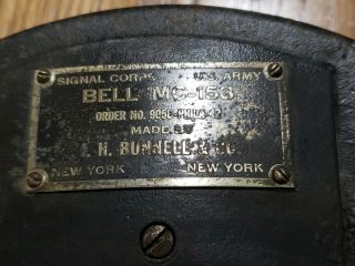 WWII U S Army Signal Corp Brass Bell MC - 153 J H Bunnell & Co.  Alarm Telephone 5