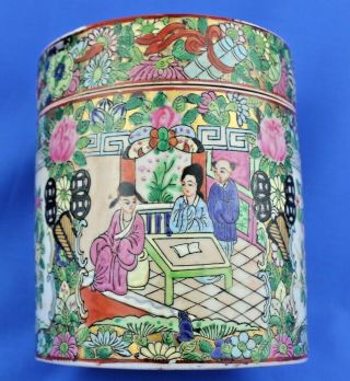 Antique Chinese Canton Famille Rose Medallion Tea Caddy Opium Jar Box 19th C 6 