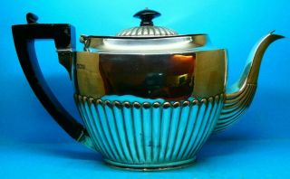 C1900 Sterling Silver Hmss Sheffield Fluted Teapot By Martin,  Hall & Co
