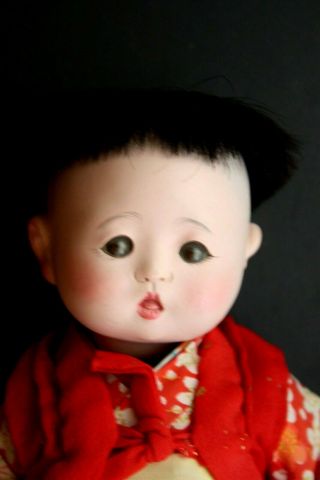 1920 - 30’s 9.  5 " Japanese Ichimatsu Composition Baby Doll Silk Kimono Glass Eyes