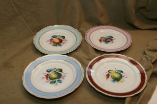 4 Vintage Antique Hand Painted 7 " Porcelain Fruit Plates All Different No Chips