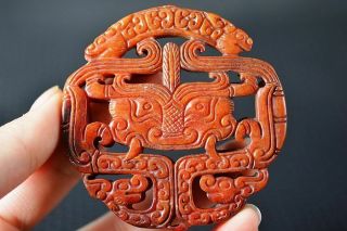 Delicate Chinese Old Jade Carved Dragon Lucky Pendant W94
