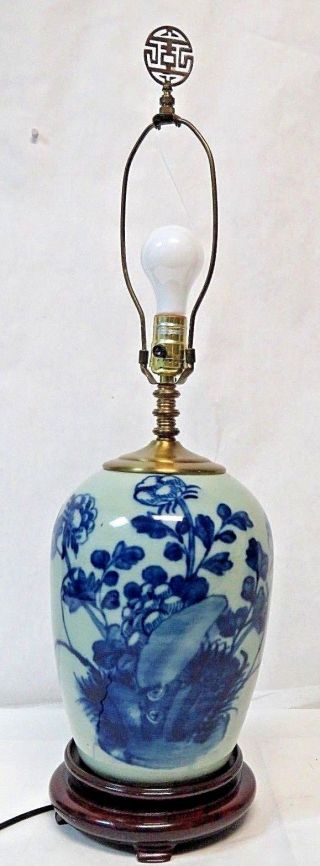 Antique Chinese Qing Dynasty Blue & White/celedon Porcelain Table Lamp