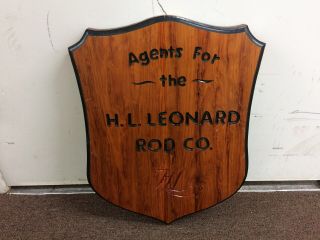 Vintage AGENTS FOR H.  L.  LEONARD ROD CO.  Wooden Advertising Sign Leonard Fly Rod 3