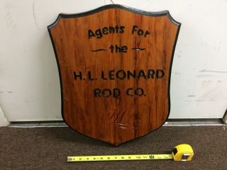 Vintage AGENTS FOR H.  L.  LEONARD ROD CO.  Wooden Advertising Sign Leonard Fly Rod 4
