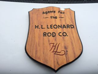 Vintage AGENTS FOR H.  L.  LEONARD ROD CO.  Wooden Advertising Sign Leonard Fly Rod 5