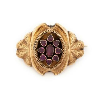 Antique Vintage Victorian 14k Rose Gold Memento Mori Almandine Garnet Pin Brooch 2