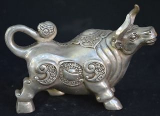 Delicate Old China Handwork Collectable Miao Silver Carve Rhinoceros Art Statue