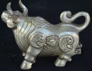 Delicate Old China Handwork Collectable Miao Silver Carve Rhinoceros Art Statue 3