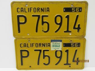 Vintage 1956 California Automotive Matching License Plates