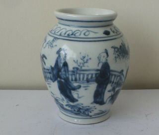 Antique Chinese Blue And White Hand Painted Pot Signed On The Base