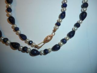 14K Gold 300 CTW African Sapphire Brolette & Cultured Pearl Vintage 26 