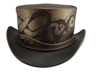 $450 Kraken Octopus Steampunk Brown Top Hat Mens Size Large