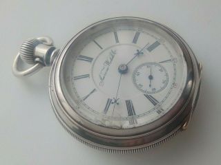 ANTIQUE AMERICAN AURORA WATCH Co.  USA,  SILVER CASED POCKET WATCH 15 JEWELS c1885 5