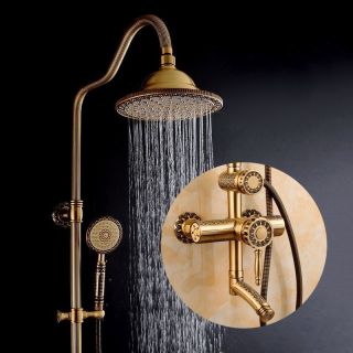 Bathroom Wall Mounted Hand Held Antique Brass Shower Head Kit Shower Faucet Set