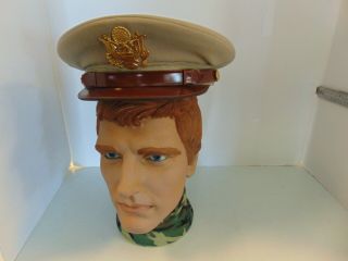 Vintage Wwii Us Army Officers Visor Dress Hat Khaki Summer Cap Guessing Size 7 "