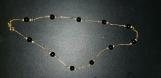 18k Yellow Gold And Black Onix Beads Necklace Vintage Very Beughtifull 16 Inches