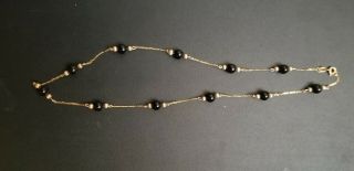 18k Yellow Gold And Black Onix Beads Necklace Vintage Very Beughtifull 16 Inches 2