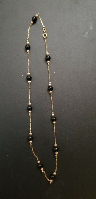 18k Yellow Gold And Black Onix Beads Necklace Vintage Very Beughtifull 16 Inches 5