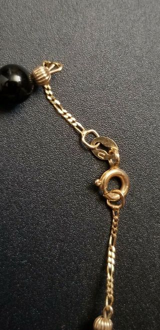18k Yellow Gold And Black Onix Beads Necklace Vintage Very Beughtifull 16 Inches 6