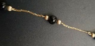 18k Yellow Gold And Black Onix Beads Necklace Vintage Very Beughtifull 16 Inches 8