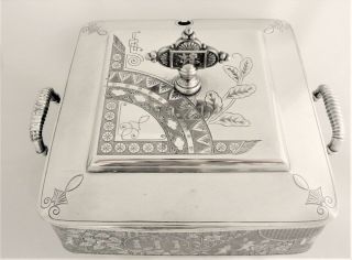 VICTORIAN DERBY SILVER CO QUADRUPLE PLATE ART NOUVEAU AESTHETIC SOUP TUREEN 7