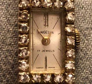Angelus 17 Jewels Ladies Wrist Watch Vintage Antique Gold Band Diamond Bezel