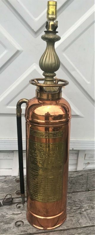 Rare Antique Vintage First Aid Copper Brass Fire Extinguisher Polished Restored