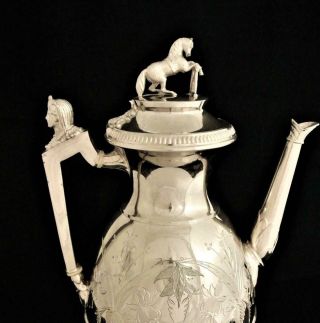 Victorian Silver Plate Figural Aquestrian Horse Egyptian Revival Teapot Coffee