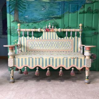 Mackenzie Childs Bench,  Visiting Seat W/ Majolica Tassels Vintage,  Furniture