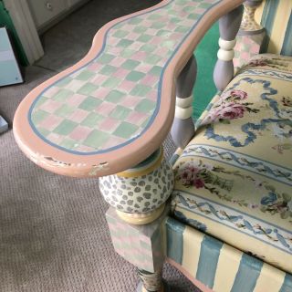 MacKenzie Childs bench,  visiting seat w/ majolica tassels Vintage,  furniture 4