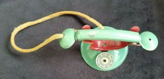 Early 1930 ' s Miniature Tin Telephone Cord Moving Dial Play Set Pretend 3