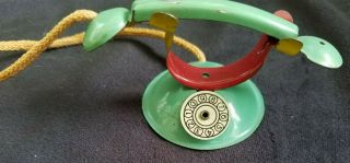 Early 1930 ' s Miniature Tin Telephone Cord Moving Dial Play Set Pretend 4