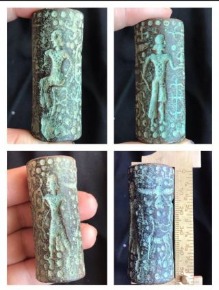 Wonderfull Old Uniqe King & Queen History Bronze Intaglio Cylinder Seal Bead