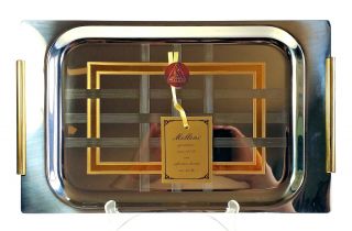 Melloni Inox 18 / 10 Stainless W 24kt Gold Inlay Serving Tray Nib Italy