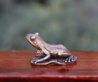 5 Cm Chinese Pure Bronze Fengshui Animal Lifelike Lotus Common Pond Frog Statue