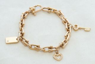 Rare Tiffany & Co 18K Rose Gold City HardWear Link Charm Bracelet Diamond Heart 2