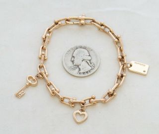 Rare Tiffany & Co 18K Rose Gold City HardWear Link Charm Bracelet Diamond Heart 3