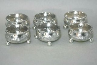 Antique Victorian Set Of 6 Sterling Silver Chased 1885 Martin Hall London Nr