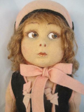 Vintage Lenci Doll 13 " Jointed Felt Tagged Pink Dress Black Cats 111 F Italy