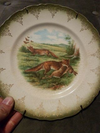 Vintage Fox Plate Fox Killed Rabbit - Folk Art - Weird Hunting Decorative Nature
