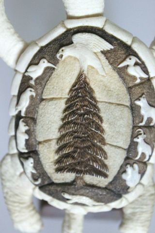 IROQUOIS Bone Carving Stan Hill Sr.  Turtle Island carved Moose antler Rare Art 11