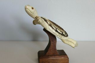 IROQUOIS Bone Carving Stan Hill Sr.  Turtle Island carved Moose antler Rare Art 3