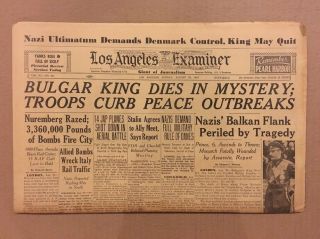 1943 August 29 Newspaper: La Examiner: Ww Ii Bulgar King Boris Iii Dead Dies