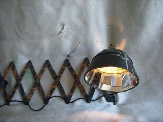 Vintage Industrial Fa Hardy Japaned Scissor Wall Lamp & Frink Shade Oc White Era