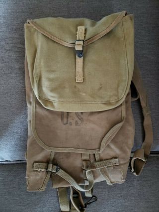 Wwii M1928 Haversack Field Pack And Meat Can Pouch Vintage Ww2 1942 W Pouch