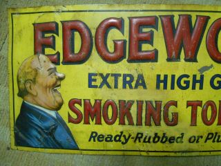 RARE VINTAGE EDGEWORTH EXTRA SMOKING TOBACCO TIN SIGN - 11 x 28 - BURDICK 2